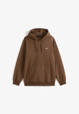 Felpa con cappuccio marrone realizzata in tessuto misto cotone. Presenta una tasca a marsupio frontale, polsini a costine e un piccolo logo Vans sul petto.