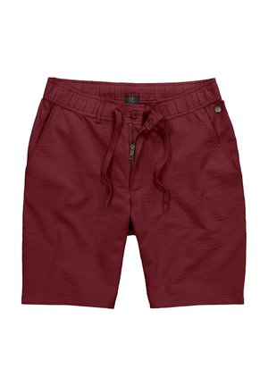 Bordeauxfarvede shorts med snøre, elastisk talje, lynlås- og knaplukning, sidelommer og struktureret stof.