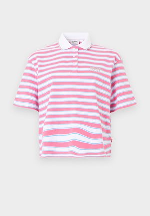 Roosa- ja valge triibuline lühikeste varrukatega polosärk, millel on valge krae ja rinnal "JOOP!" logo.