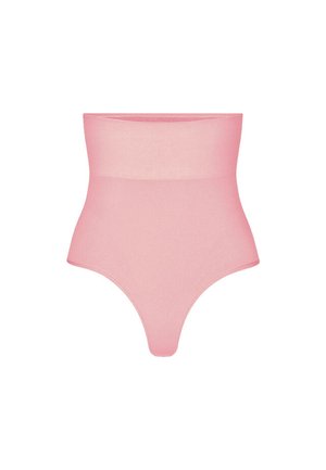 Højttaljet pink seamless shapewear-g-streng med et glat, elastisk stof designet til talje- og mavekontrol.