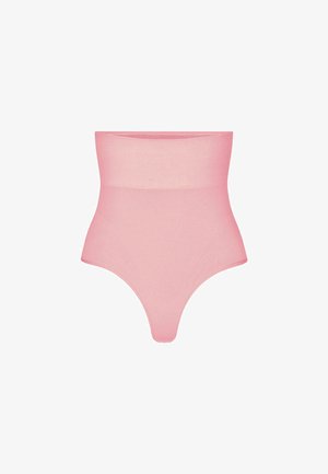 Højttaljet pink seamless shapewear-g-streng med et glat, elastisk stof designet til talje- og mavekontrol.