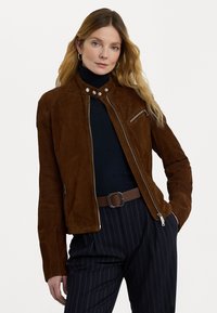 Lauren Ralph Lauren GOAT SUEDE MOTO JACKET - Skinnjacka - tobacco