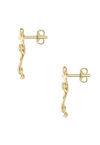 Arany színű fülbevalók csavart dizájnnal, amely textúrált felülettel, fülbevaló pöttel és finom gyöngyös díszítésekkel rendelkezik a részletgazdagság érdekében.