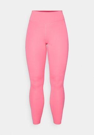 Roze aktivne tajice s visokim strukom, izrađene od rastezljivog materijala. Imaju glatku teksturu i bez vidljivih uzoraka ili naglasaka.