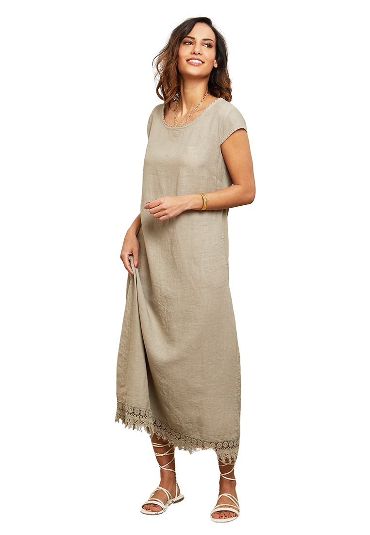 Le Monde du Lin Maxi-jurk taupe