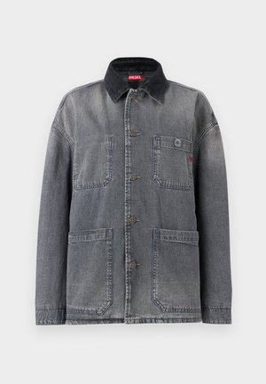 Hall hall teksatagi jakk, esi kinnis nööpidega, must fliiskrae ja neli taskut, sealhulgas üks rinnatasku Diesel'i logoga.