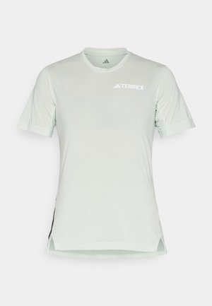 Light mint green athletic t-shirt featuring short sleeves, crew neck, mesh side panels, and a white "TERREX" logo on the chest.