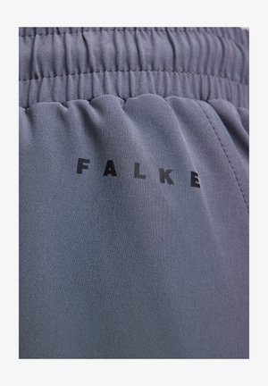 Donkergrijze stof met elastische tailleband en het "FALKE"-logo in zwarte letters op het materiaal gedrukt.