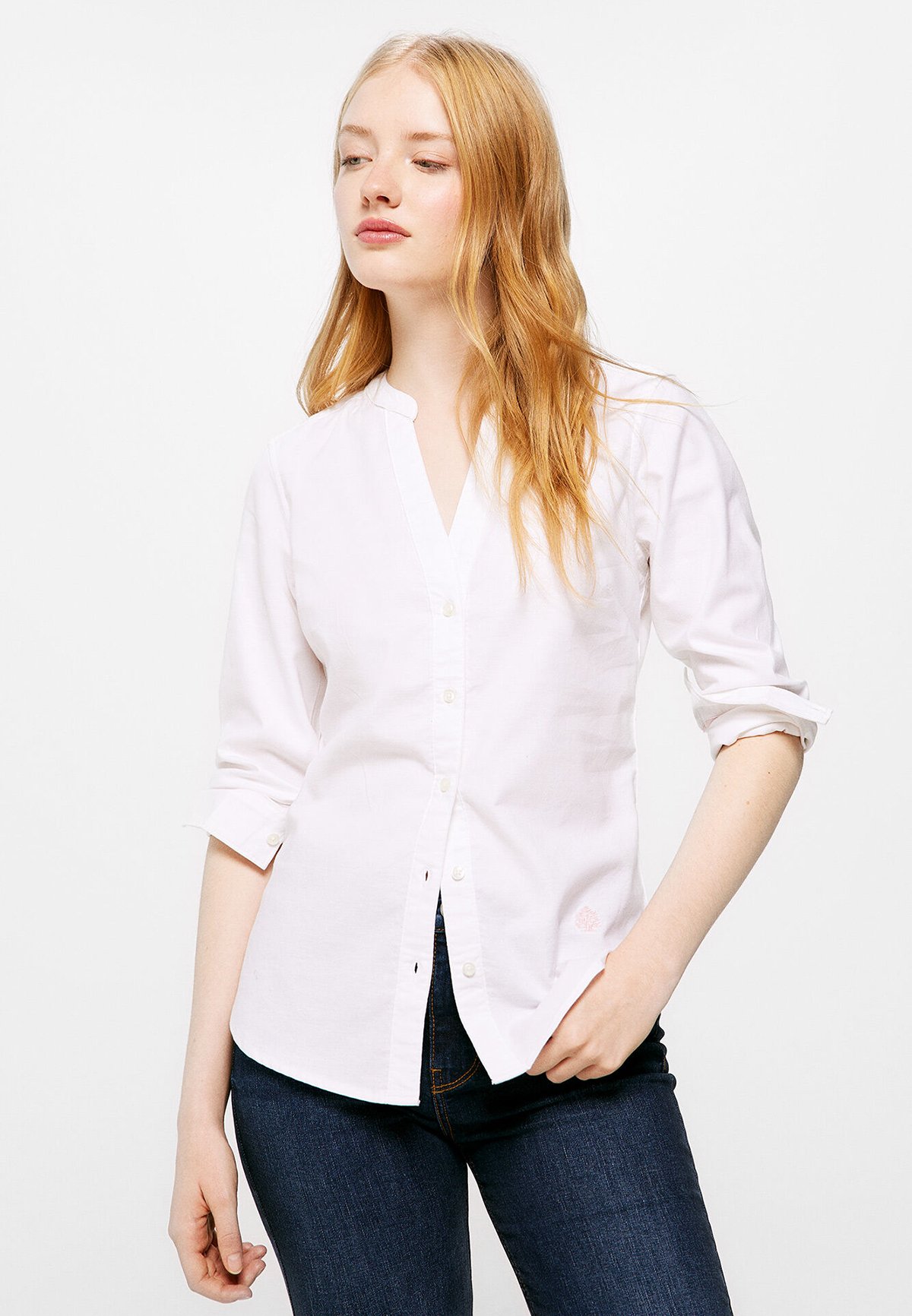 Springfield Damen Bluse - Lässig Mit Kurzen überschnittenen Ärmeln, Hemdkragen & Asymetrischem Saum