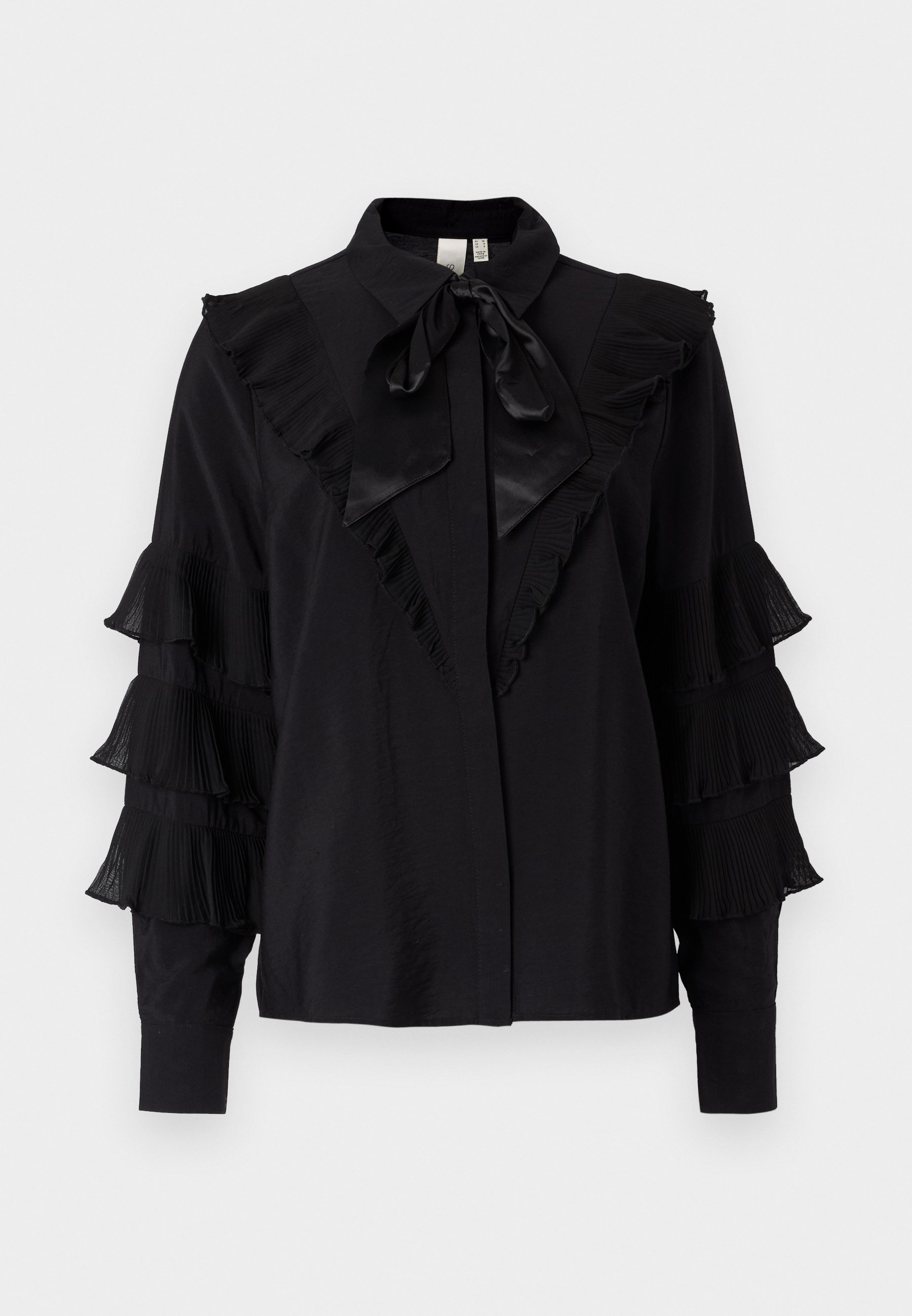 売れ筋商品|||ヤス シャツ レディース トップス YASVEGO TIE NECK SHIRT - Button-down blouse - black YAS YASVEGO TIE NECK SHIRT - Button-down blouse - black