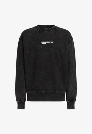 Hanorac negru dintr-un amestec de bumbac, cu guler rotund, manșete ribbate și logo-ul "KARL LAGERFELD JEANS" în alb pe față.