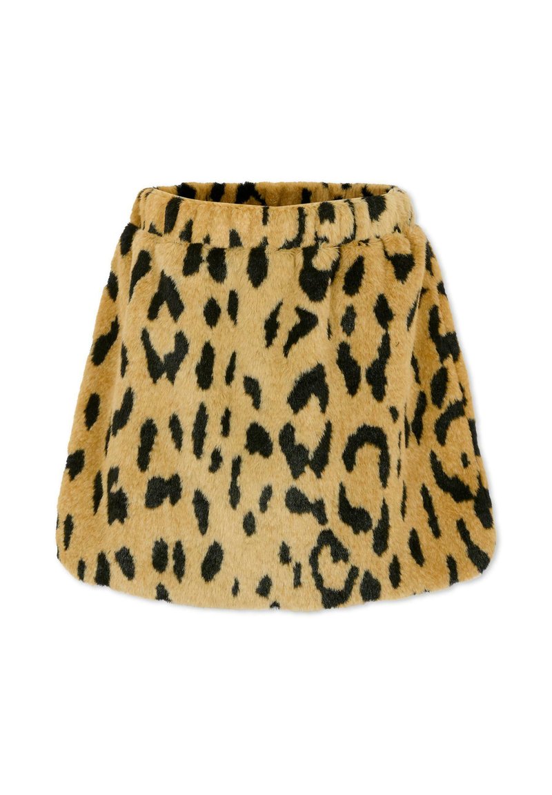 Gonna a stampa leopardo con una morbida texture pelosa, dalla forma ampia e svasata e un elastico in vita in una combinazione di colori tortora e nero.