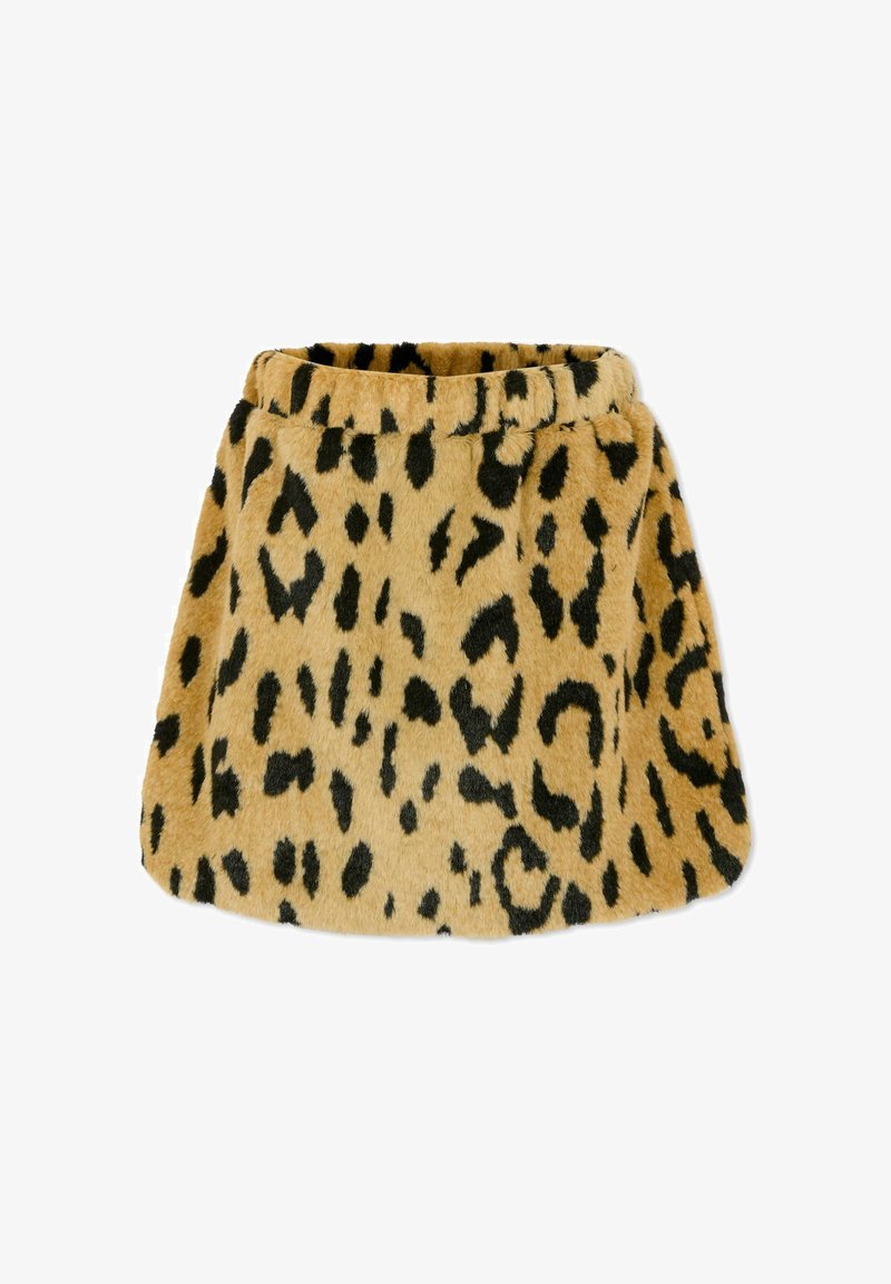 Gonna a stampa leopardo con una morbida texture pelosa, dalla forma ampia e svasata e un elastico in vita in una combinazione di colori tortora e nero.