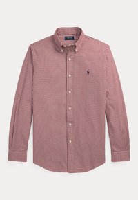 Pitkähihaiset punavalkoruudulliset napilliset paidat, joissa on kaulus ja pieni Polo Ralph Lauren -logo rinnassa.