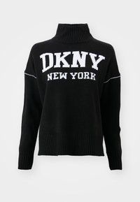 INTARSIA LOGO TURTLENECK HIGH LOW HEM BOXY - Trui - black/ivory
