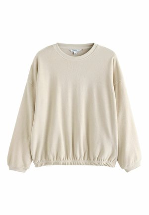 Beige crewneck sweatshirt med lange ærmer, ribkantede manchetter og elastisk talje.
