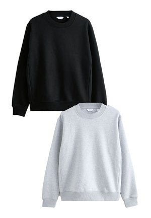 Zwarte en grijze crewneck sweaters, gemaakt van een gemengde katoenstof, met ribbelboorden en een kraag, in effen kleuren, casual ontwerp zonder patronen of hardware.