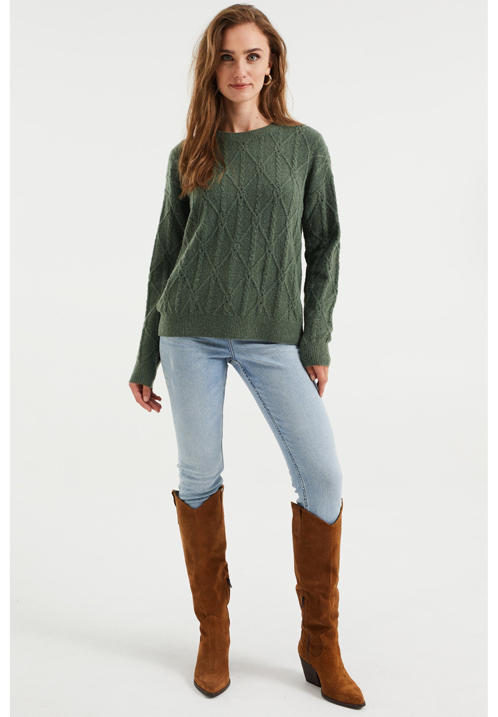 WE Fashion DAMES KABELGEBREIDE TRUI - Trui - dark green/donkergroen -  Zalando.nl