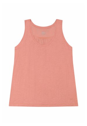 Ärmelloses Tanktop in lachsrosa mit Rundhalsausschnitt und subtiler Stoffstruktur, entworfen für den lässigen Gebrauch.