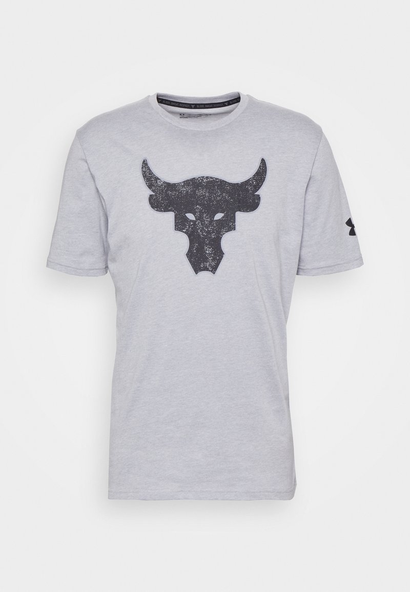 Harmaa puuvillapaita, jossa on suuri musta härkälogo edessä. Pyöreä kaula-aukko ja lyhyet hihat. Under Armour -logo hihassa.