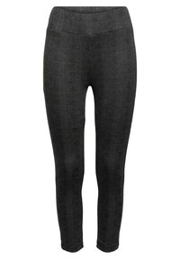 Leggings a scacchi neri realizzati in un tessuto strutturato, dotati di una vita alta e di un design aderente, che si estendono fino alla caviglia.