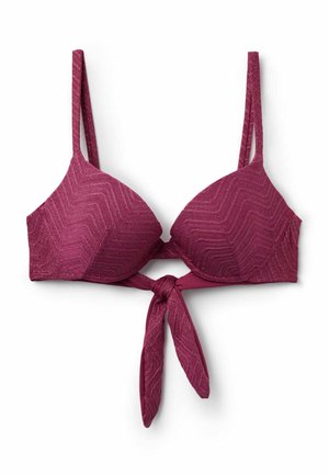Ciemnoróżowy, wyściełany top bikini z fakturą w jodełkę, regulowanymi ramiączkami i zapięciem na supeł z przodu.