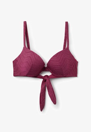 Ciemnoróżowy, wyściełany top bikini z fakturą w jodełkę, regulowanymi ramiączkami i zapięciem na supeł z przodu.