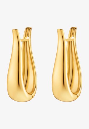 Náušnice zlatého tónu vo forme kruhu s hladkým, zakriveným dizajnom. Obsahujú jemný zúženie a vnútorný pánt pre bezpečné uzatvorenie.