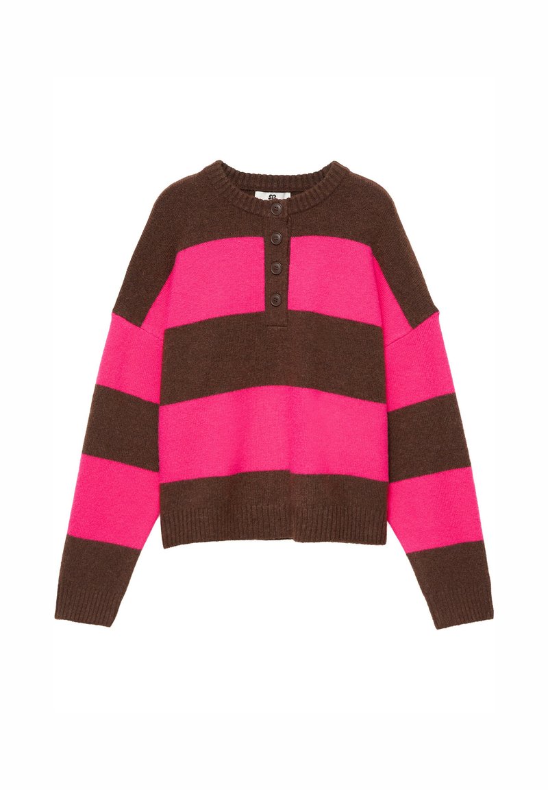 PULL&BEAR STRIPED BUTTON-FRONT - JUMPER - Jumper - dark brown - Zalando