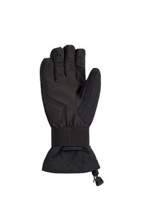 Gant de ski noir avec une surface texturée, des bout des doigts renforcés, une sangle de poignet ajustable et un poignet superposé pour l'isolation et la protection.