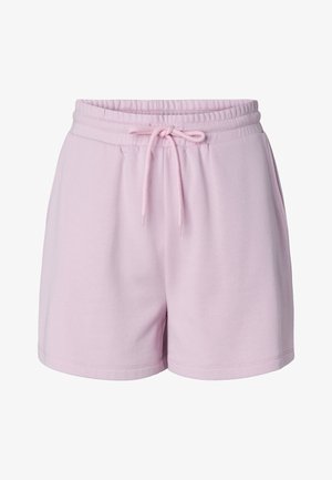 Pantaloncini in cotone rosa chiaro con vita elastica e coulisse regolabile, con tasche laterali e vestibilità comoda.