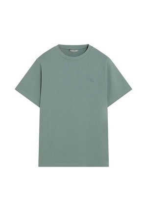 Camiseta de algodón color verde menta con cuello redondo, mangas cortas y un logo sutil en el pecho. Textura suave con un diseño de ajuste regular.
