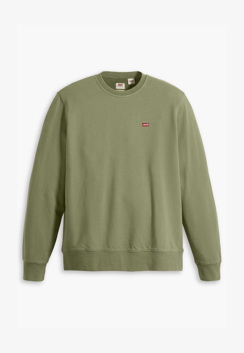 Olivovo zelená mikina vyrobená z bavlnenej zmesi, s okrúhlym výstrihom, dlhými rukávmi a malým červeným logom Levi's na hrudi.