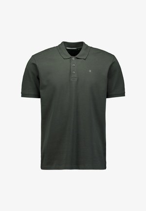 Donkergroene polo shirt van katoen, met een klassieke kraag, drie-knopsluiting en een klein logo-detail op de borst.