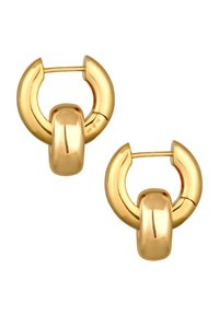 Boucles d'oreilles en or de forme ronde avec une finition lisse et brillante et un accent central plus épais, offrant un look sculptural moderne.