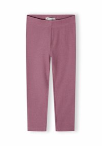 Mauve ribbade stickade leggings med elastisk midja, rak passform och inga synliga knappar eller fickor, uppvisade liggande.
