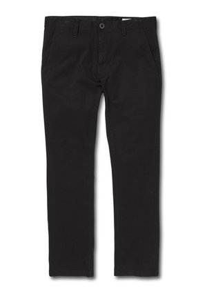 Sorte bomulds-chinos med en lige pasform, der har lynlås, bæltestropper og skrå forlommer. Glat tekstur, rent design.