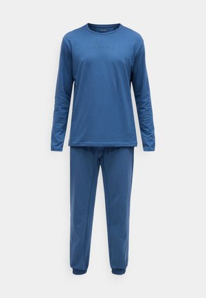 Niebieski długi rękaw bluzka i pasujący zestaw dresów z elastycznymi mankietami, z delikatnym logo "Calvin Klein" na piersi.