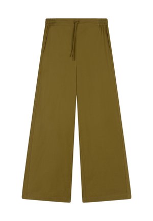 Wijde broekspijpen, olijfgroen, met elastische tailleband en trekkoord, voorzien van steekzakken aan de zijkant en een comfortabele, losse pasvorm.