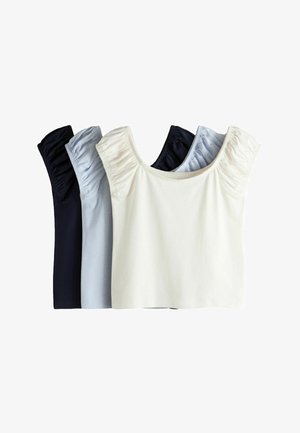 THE SET, REGULAR FIT - 3 PACK RUCHED SHOULDER T-SHIRTS . - Camiseta básica - navy blue light blue white