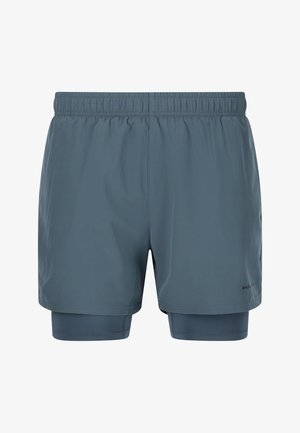 Harmaat urheilushortsit, joissa on joustava vyötärö. Ominaisuuksina kerroksellinen muotoilu, jossa on sisemmässä kerroksessa tiukasti istuvat shortsit. Silkkinen, kevyt kangas.