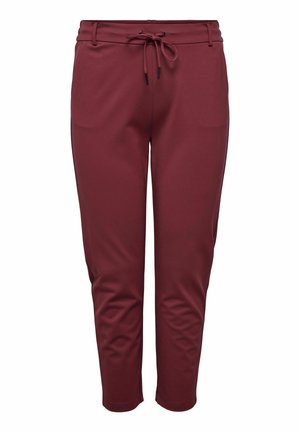 Burgunderfargede treningbukser laget av elastisk stoff, med snor i livet, smale ankler og jevn tekstur uten mønster.