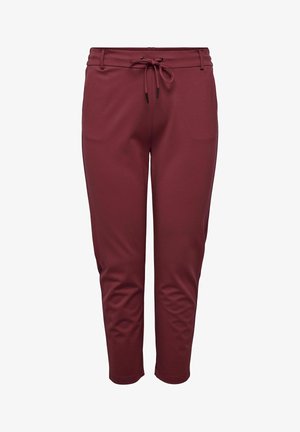 Burgunderfargede treningbukser laget av elastisk stoff, med snor i livet, smale ankler og jevn tekstur uten mønster.