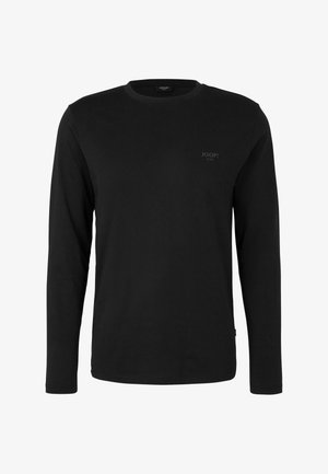 Zwart shirt met lange mouwen en ronde hals met klein "JOOP! JEANS" logo op de linkerborst, weergegeven op een effen witte achtergrond.