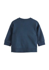 Navyblauer Sweatshirt mit langen Ärmeln, gerippten Bündchen, lockerer Passform und rundem Halsausschnitt. Glatte Textur ohne Muster oder sichtbare Logos.