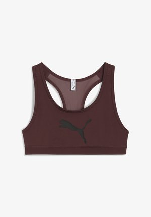 Maroon urheiluliivit, joissa on kilpakävelyyn suunniteltu selkäosa ja musta Puma-logo edessä. Valmistettu joustavasta materiaalista, joka tuntuu sileältä.