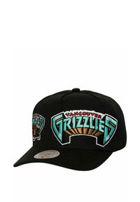 Schwarze Baseballmütze mit gesticktem "Vancouver Grizzlies"-Logo. Mit türkisfarbenen und roten Akzenten, gebogenem Schild und strukturiertem Oberteil.