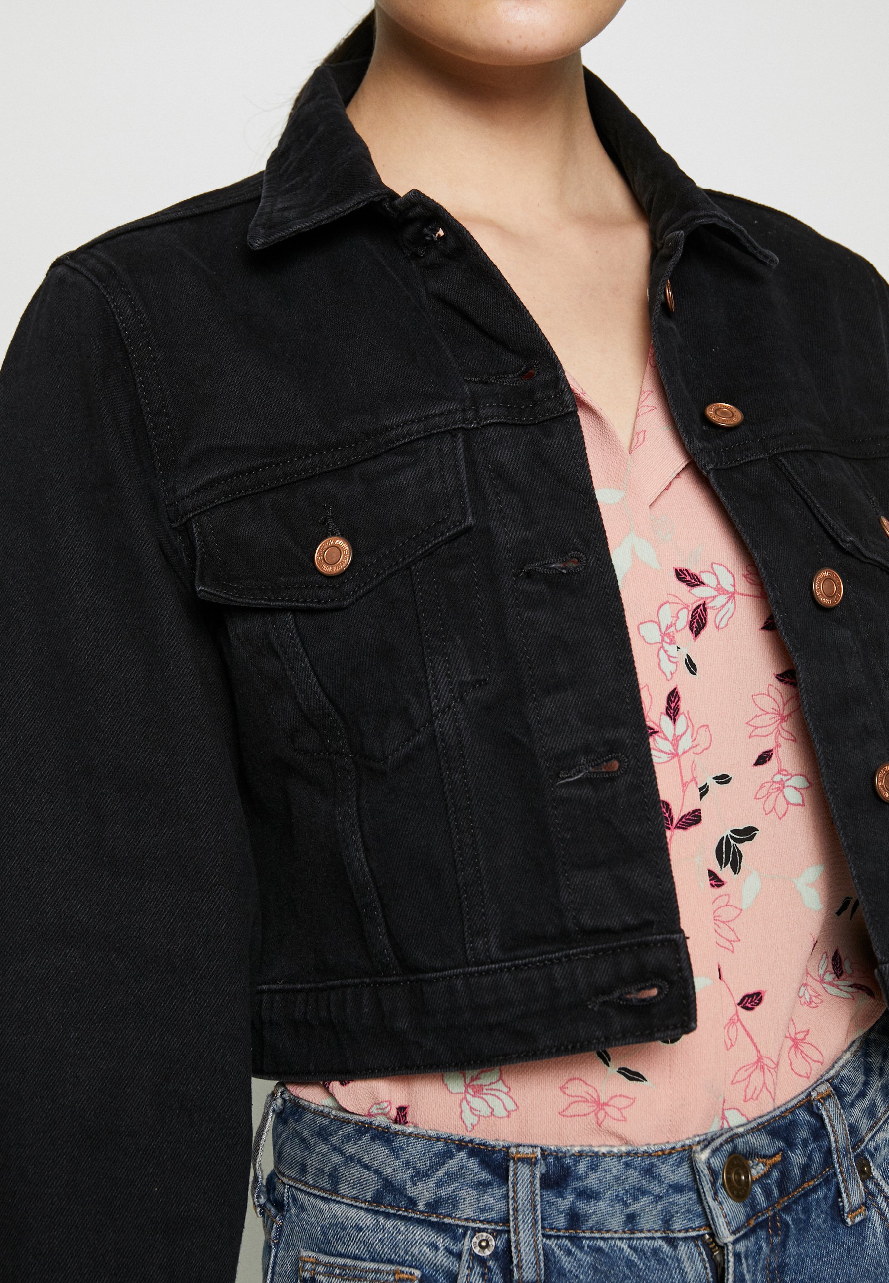 new look black cropped denim jacket