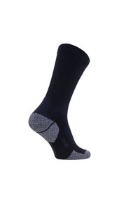 Marineblauer Socke mit geripptem Textur, verstärktem Fersen- und Zehenbereich in Grau sowie gepolsterten Stützzonen für Komfort und Haltbarkeit.