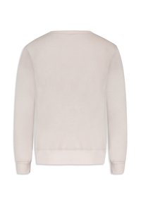 Felpa leggera beige con scollo rotondo, maniche lunghe e polsini a costine. Texture liscia con un design pulito e minimalista.